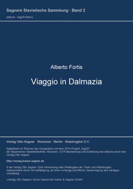 Book cover of: Viaggio in Dalmazia. By: Alberto Fortis