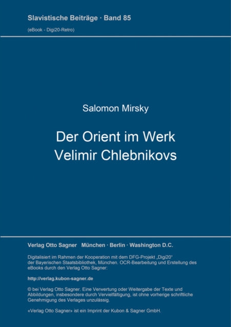 Book cover of: Der Orient im Werk Velimir Chlebnikovs