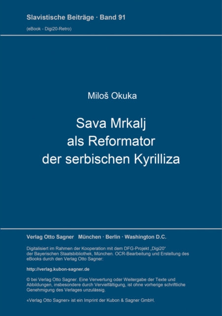 Book cover of: Sava Mrkalj als Reformator der serbischen Kyrilliza