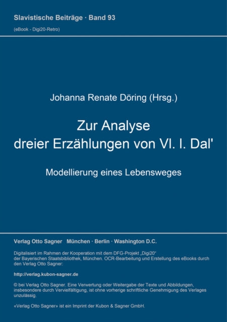 Book cover of: Zur Analyse dreier Erzaehlungen von Vl. l. Dal'