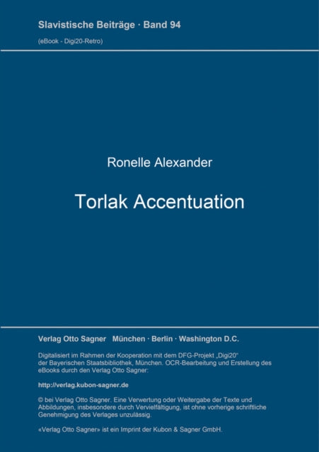 Book cover of: Torlak Accentuation