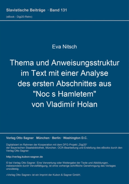 Book cover of: Thema und Anweisungsstruktur im Text mit einer Analyse des ersten Abschnittes aus "Noc s Hamletem" von Vladimir Holan