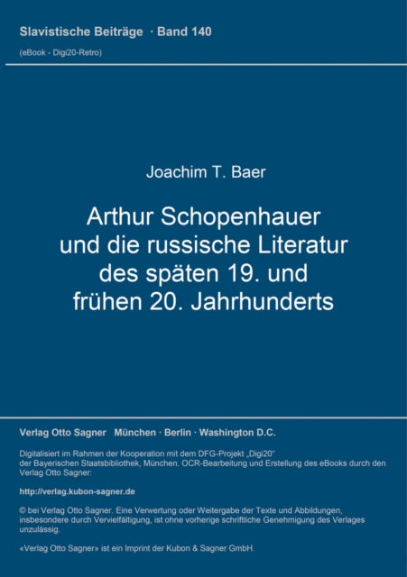 Book cover of: Arthur Schopenhauer und die russische Literatur des spaeten 19. und fruehen 20. Jahrhunderts