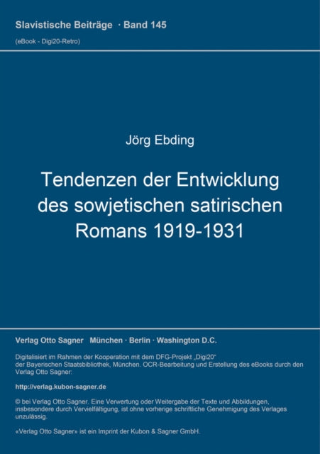 Book cover of: Tendenzen der Entwicklung des sowjetischen satirischen Romans (1919-1931)