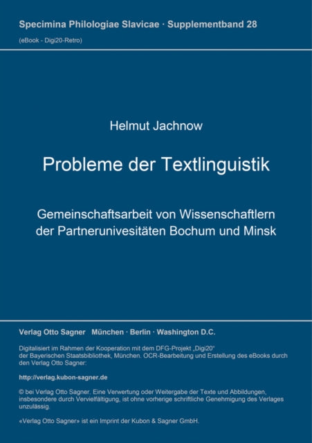 Book cover of: Probleme der Textlinguistik: Gemeinschaftsarbeit von Wissenschaftlern der Partneruniversitaeten Bochum und Minsk