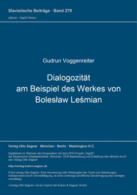 Book cover of: Dialogozitaet am Beispiel des Werkes von Boleslaw Lesmian