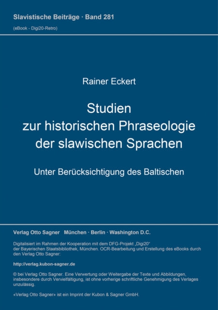 Book cover of: Studien zur historischen Phraseologie der slawischen Sprachen (unter Beruecksichtigung des Baltischen)