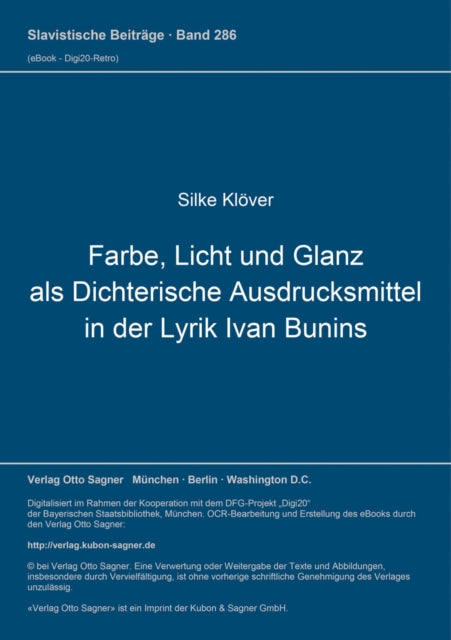 Book cover of: Farbe, Licht und Glanz als dichterische Ausdrucksmittel in der Lyrik Ivan Bunins