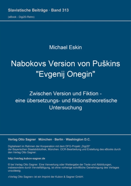 Book cover of: Nabokovs Version von Puskins "Evgenij Onegin"