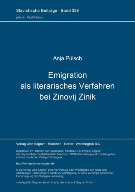 Book cover of: Emigration als literarisches Verfahren bei Zinovij Zinik
