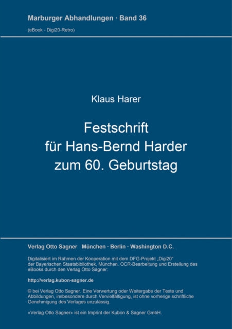 Book cover of: Festschrift fuer Hans-Bernd Harder zum 60. Geburtstag