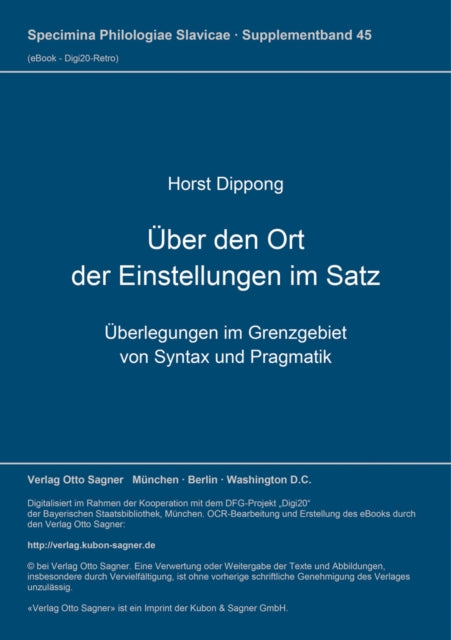 Book cover of: Ueber den Ort der Einstellungen im Satz