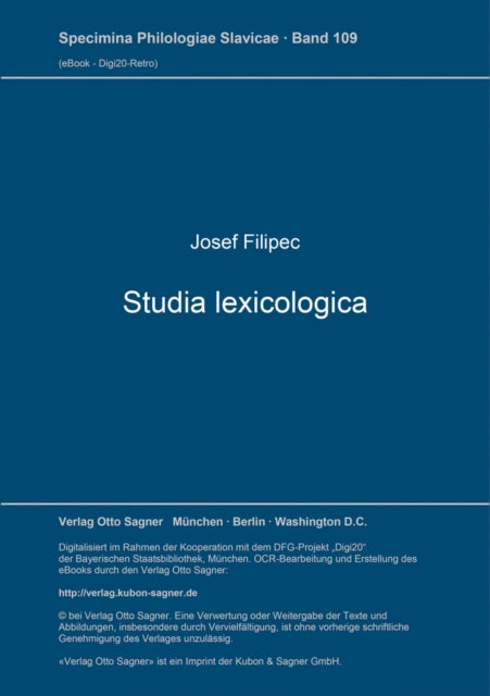 Book cover of: Studia lexicologica