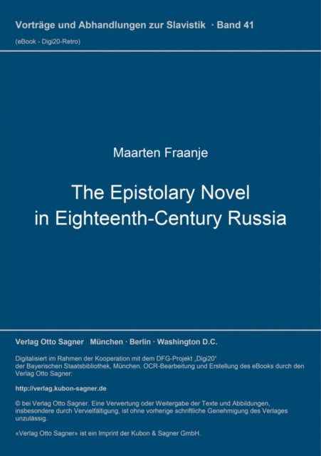 Book cover of: Epistolary Novel in Eighteenth-Century Russia