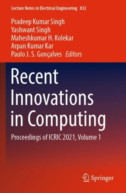 Book cover of: Recent Innovations in Computing. By: Pradeep Kumar Singh