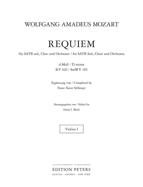 Book cover of: Requiem in D minor K626 (Violin 1 Part)