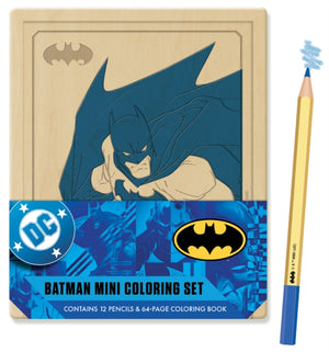 Batman Mini Coloring Set, Contains 64pp coloring book and 12 premium colored pencils